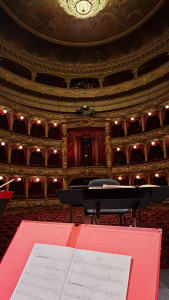 La vue de Guillem VEGA GONZALEZ depuis son nouveau poste en tant que violoncelle soliste au sein de l'Orchestre de l'Opéra de Nice.